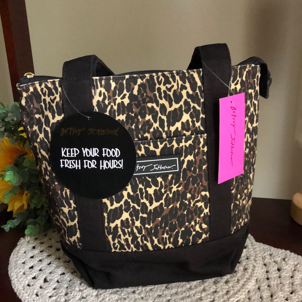 Betsey Johnson Leopard Print Canvas Insulated Lunch Tote